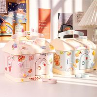 Tirelire de maison mignonne, avec autocollant 3d tirelire Kawaii pour enfants adultes grande taille boîte d'épargne pour pièces de monnaie billets de banque cadeau d'anniversaire/
