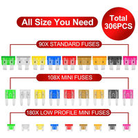 Nouveau kit de fusibles automobiles 306 pièces, assortiment de fusibles standard, mini et micro profil bas, 5A-40A PA66 KKA pour voiture, camion, SUV
