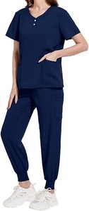 Mono médico Traje con cuello en V Top de manga corta con 3 bolsillos Pantalones delgados de secado rápido Unisex - Product Image 2