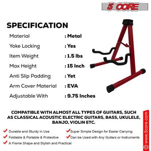 Support double pour guitare Db 5 Core, cadre en acier rouge, pliable universel pour guitare acoustique, électrique, basse, mandoline, violoncelle - Product Image 4