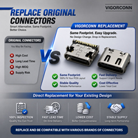 Conector USB Tipo-C de 16 Pines de Primera Calidad con Contactos Chapados en Oro para Montaje en PCB, Carcasa de Acero Inoxidable SUS304 Niquelada para Transmisión de Datos