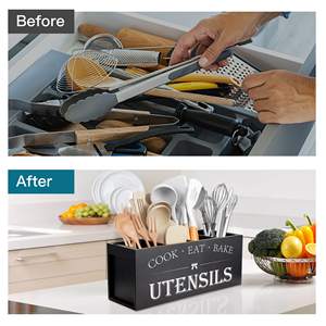 Большой квадратный держатель для кухонной утвари, 4 отделения, органайзер для деревянной посуды для фермерского дома, кухонный Декор - Product Image 3
