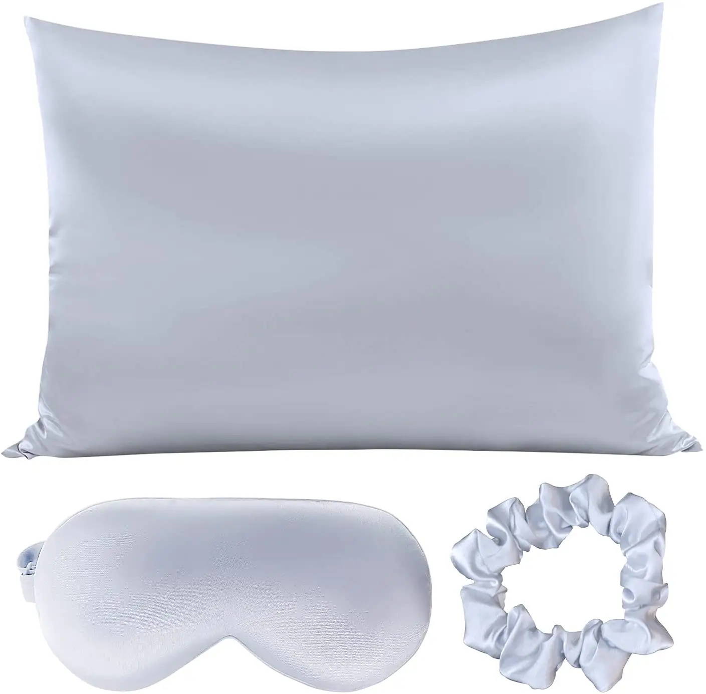 Customer Logo Silver Pink Pure Color Eye Mask Hair Elastic Scrunchie Silky Satin Silk Pillow Covers Cases