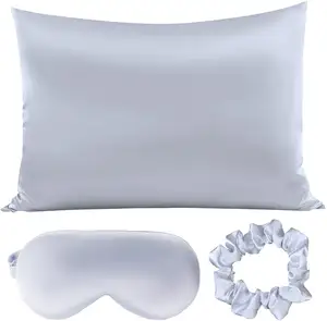 Kunden logo Silber Rosa Reine Farbe Augen maske Haar Elastic Scrunchie Seidige Satin Seide Kissen bezüge Hüllen
