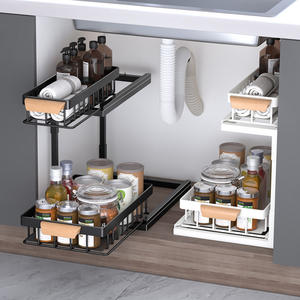 Organisateur <span class=keywords><strong>sous</strong></span> l'évier <span class=keywords><strong>Étagère</strong></span>s de rangement en métal à 2 niveaux avec panier coulissant pour cuisine salle de bain - Product Image 1