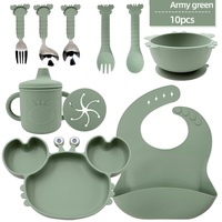 Ensemble de repas en silicone pour bébé, facile à nettoyer, ensemble de 10 assiettes de crabe pour enfants, ensemble de vaisselle pour tout-petits