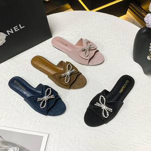 Nueva venta al por Mayor de <span class=keywords><strong>verano</strong></span>, zapatillas planas para mujer con cabeza puntiaguda y lazo, <span class=keywords><strong>moda</strong></span> romana, zapatos de banda de una palabra, Oficina elegante - Product Image 5