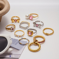 Bagues de perles bicolores classiques en acier inoxydable de luxe, étanches, personnalisées OEM, pour deux doigts, style alliance éternité