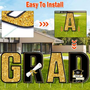 Lot de panneaux de jardin pour la remise des diplômes et <span class=keywords><strong>anniversaire</strong></span> 2026, noir et or, grands piquets de jardin, décorations de félicitations pour les fêtes - Product Image 2