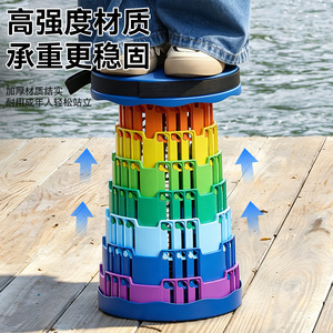 IYOCA Telescopic Camping <b>Stool</b> <b>Adjustable</b> <b>Height</b> Portable Folding Outdoor <b>Stool</b> Round Plastic Lightweight Hiking Fishing - Product Image 2
