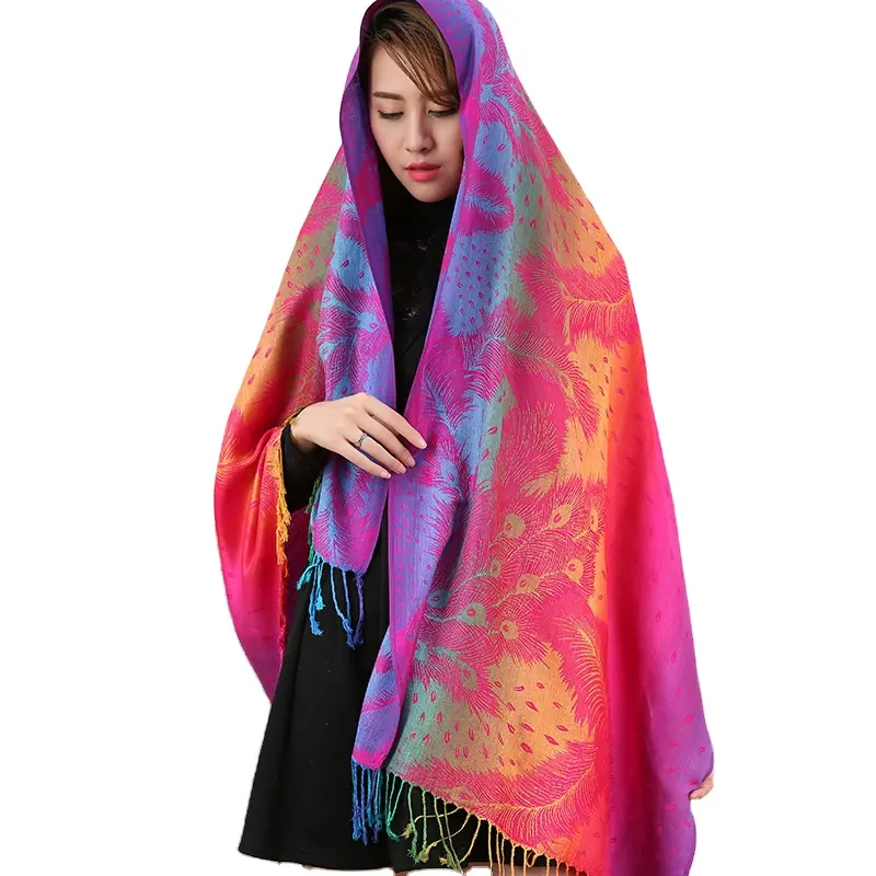 우아한 다채로운 페이즐리 부드러운 자카드 코튼 Pashmina 스카프 목도리 tassels 스카프