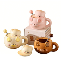 Vente en gros de tasses à café en céramique 3D créatives, tasses en céramique mignonnes avec couvercle et cuillère, cadeau pour les petites amies
