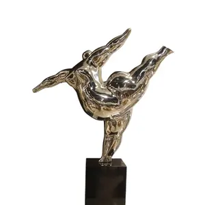 Handcrafted polished modern nude fat woman sculpture at stainless steel material