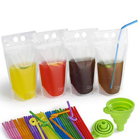Pochettes de boisson scellées pour jus, sacs en plastique transparents et refermables à fermeture éclair pour boissons, avec paille en plastique, 100 pièces, en Stock et personnalisés