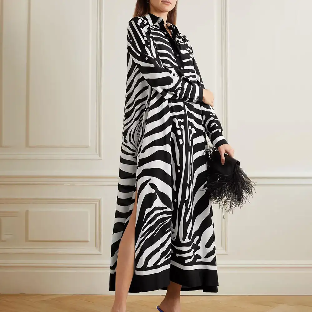 2023 Sommer mode Laxury Frauen Lady Beach Badeanzug Smocked Sexy Loose Slit Maxi Long Animal Zebra druck Kleid