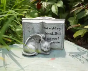 Vendita all'ingrosso piccolo headstones per gli animali domestici-Resin Crafts Small Sleeping Cat Angel Memorial Pet Cat Polyresin Grave Markes Headstones for Deceased Pet