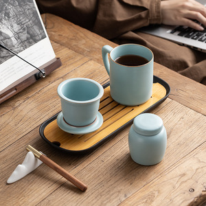 Juego de tazas de té de porcelana Tianqing Ru, taza de cerámica con cuchara, regalo de oficina para reuniones de negocios y festivales - Product Image 3