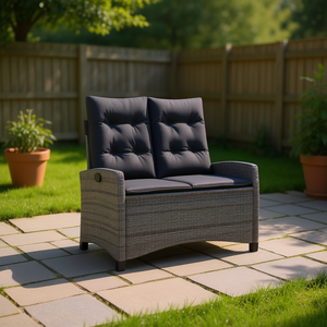 Dark Grey Reclining <b>Garden</b> <b>Bench</b> <b>2</b> <b>Seater</b> Outdoor Patio Furniture Rattan Frame Contemporary Design - Product Image 2
