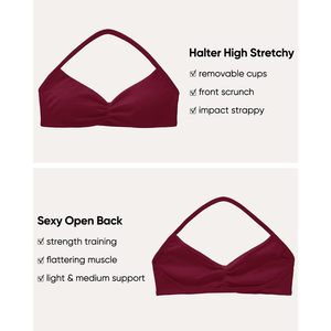 Sujetador deportivo FOXA Halter para mujer, acolchado, con tiras, espalda abierta, top corto para entrenamiento, gimnasio, absorbe el sudor, licra, poliéster - Product Image 4