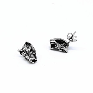 Yunnique Boucles d'oreilles tête de loup en acier titane, design animal géométrique, bijoux de mode - Product Image 5