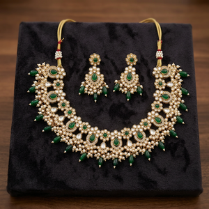Indian Traditional Antique Gold Plated Kundan Choker <b>Necklace</b> Earrings Set Maroon <b>Ruby</b> Red Gemstone Bead Bridal Wedding Jewelry - Product Image 3