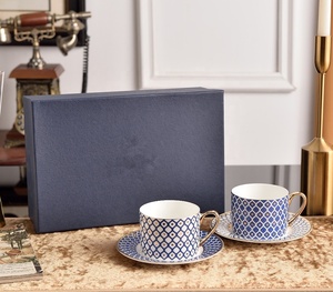Colorful Star Pattern Russian Royal Bone Porcelain Eco-Friendly Modern Luxury Two <b>Cup</b> Plate <b>Set</b> with Gift Box - Product Image 4
