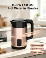 Bouilloire Électrique en Acier Inoxydable 1,5 L 1500 W avec Base Rotative à 360 Degrés, Protection Anti-Ébullition à Sec, Certifiée CE RoHS, Idéale pour la Cuisine Domestique (Vente en Gros)