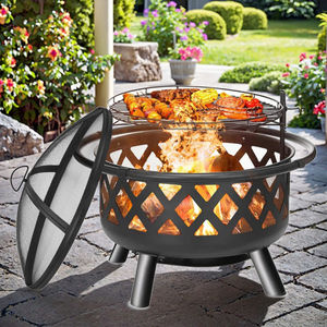 Foyer d'extérieur Grand bol rond avec gril Chauffe-terrasse de jardin Barbecue en métal avec grille de cuisson Brasero en fer - Product Image 1
