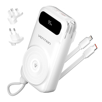 Banque d'alimentation magnétique Vention 22,5 W 10000 mAh, banque d'alimentation magnétique sans fil avec câbles USB-C et L intégrés pour téléphone