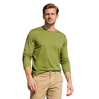 T-shirt à manches longues en coton mercerisé pour homme, col rond, coupe ajustée, logo personnalisé, qualité supérieure, vente en gros OEM