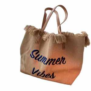 Bolsa de Viaje y Playa al Hombro con Borlas, Minimalista, Moderna, de Gran Capacidad, Nueva, al por Mayor - Product Image 3