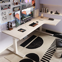 Bureau informatique réglable en hauteur, table assis-debout, surface en cuir, bureau en bois