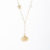 Collier d'été bohème en acier inoxydable imperméable à l'eau avec chaîne de perles en coquillage et zircon