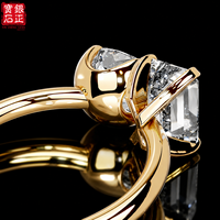Bague en argent sterling 925 plaqué or avec deux pierres de moissanite, sertie à griffes, multi-coupes, certifiée, bijoux de fiançailles pour femme