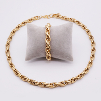 Ensemble bijoux homme, collier et bracelet à chaîne corde torsadée épaisse en acier inoxydable 316L plaqué or 18 carats