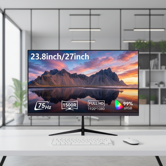 Rebekah Frameless 24 27 Inch Monitor 1500R 75Hz FHD 1080P Professional Office Desktop Display with Eye Care Technology