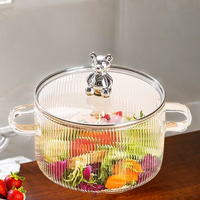 Casseroles en verre borosilicate de haute qualité, ustensiles de cuisine, avec couvercle en verre ondulé, marmites à soupe et à bouillon avec double poignée