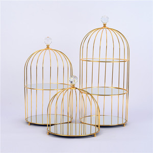 Supporto per <span class=keywords><strong>Torta</strong></span> Vintage in Metallo Dorato a Forma di Gabbia per Uccelli con Specchio in Vetro, Base a 2 o 3 Livelli per Celebrazioni Nuziali - Product Image 3