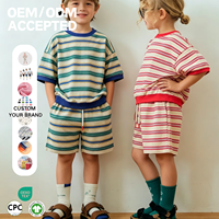 Ensembles courts rayés multicolores pour bébés garçons et filles, 100% coton, t-shirt et short d'été, tenue 2 pièces