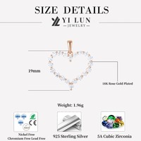 Pendentif en forme de cœur plaqué or rose de haute qualité YILUN, argent sterling 925, diamant CZ, pendentif romantique de luxe pour femmes