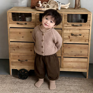 Ensemble <span class=keywords><strong>cardigan</strong></span> et pantalon en acrylique tricoté pour bébé et tout-petit, couleur unie, élégant, polyvalent, pour garçon - Product Image 1