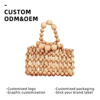 Nouveau sac de plage rétro en bambou tressé à la main avec deux poignées, fermeture ouverte, sac à main en toile, perles en bois naturel pour le style féminin