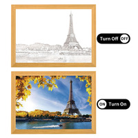 Tableau d'Art Mural Créatif en Acrylique Lumineux à LED avec Animation, Décoration d'Intérieur, Cadre Photo en Bois, Peinture de Paysage Innovante Encadrée