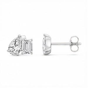 Premium Pear & <b>Emerald</b> Lab Grown Diamond <b>Stud</b> <b>Earrings</b> in 925 Sterling Silver Titanium 10K 14K 18K Gold Modern Fine Jewelry - Product Image 2