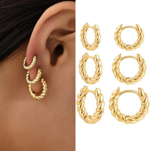 Créoles créatives dorées vintage pour femmes, nouvelles tendances, 12/14/16 mm, empilables, <span class=keywords><strong>cartilage</strong></span>, torsadées, boucles d'oreilles huggie - Product Image 3