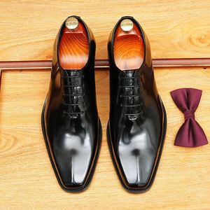Business Casual Brogue Patchwork Pointed <b>Toe</b> Lace-Up Genuine Leather Versatile Men's Formal Wedding Shoes - Product Image 5