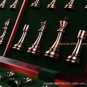 फैक्टरी मूल्य 52CM बड़ा धातु चमकदार शतरंज टुकड़े ठोस लकड़ी के तह शतरंज बोर्ड उच्च ग्रेड पेशेवर शतरंज खेल सेट