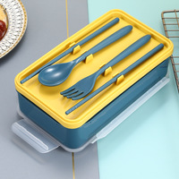 Boîte à lunch réutilisable en plastique PP de qualité alimentaire pour enfants d'école, adultes, extérieur, boîte à bento à une couche avec ensemble de couverts