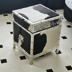 Otomana Minimalista Moderna con Cubo de Almacenamiento de Cuero Peludo, <span class=keywords><strong>Tapa</strong></span> Desmontable, Remaches Metálicos, Cuero Suave, para Apartamento, Dormitorio, Hotel - Product Image 2