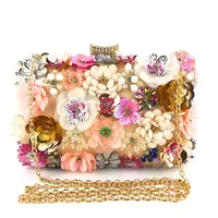 Bolsa de festa feminina de luxo, para festa, moderna, floral, de cristal, com miçangas, para noite